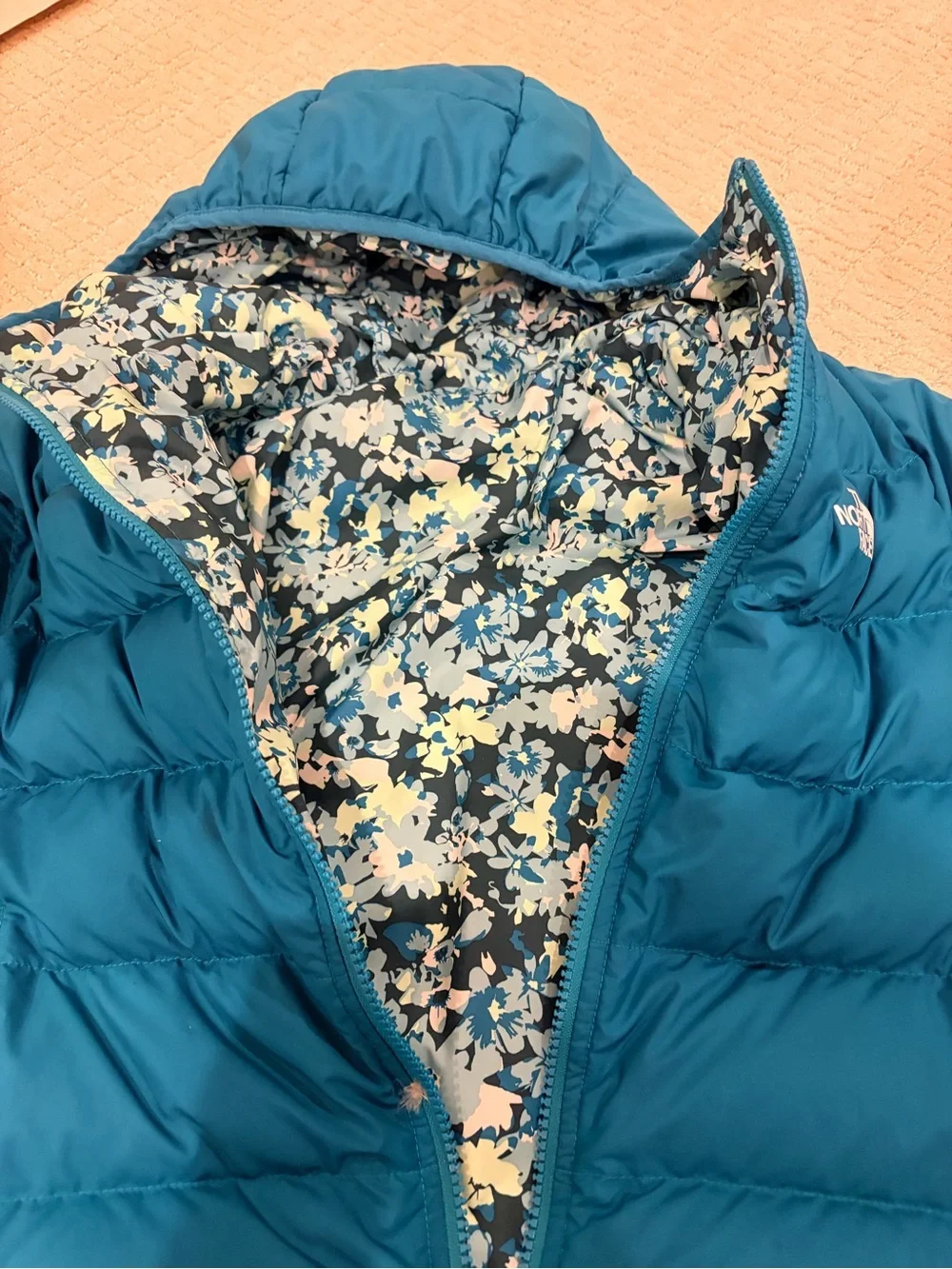The North Face Kids Teal Hooded Puffer Jacket